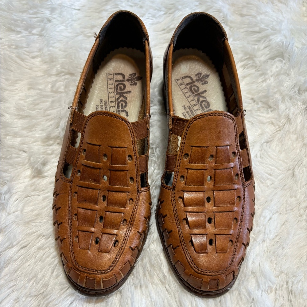 RIEKER Anti Stress Loafer Sandal Women‎ Size 6 Honey Brown Slip on Comfort Shoe